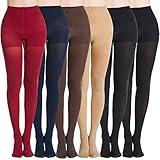 MANZI Women's 6 Pairs Opaque Control-Top Tights with Comfort Stretch 70 Denier Medium