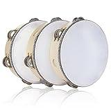 3 Pack 8 inch Tambourine for Adults Hand Held Wood Tambourine Metal Jingles Musical Educational Instrument Rhythm Percussion Tambourine for KTV, Party, Church (Single Row)