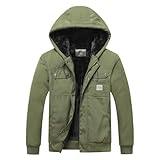 MOERDENG Men's Relaxed Fit Utility Coat Workwear Fleece Lined Multiple Pockets Waterproof Winter Hooded Jacket(Army Green,L)