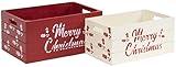 Red Co. Set of 2 Decorative Nesting Wooden Merry Christmas Storage Crate Organizers, Red and White