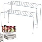 Evelots Wire Rack Cabinet Shelf Organizer Set of 2 White Kitchen Organization, Bathroom Cabinet Organizer, Food Pantry Organization and Storage Shelves