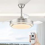 LEDIARY Retractable Ceiling Fans with Lights and Remote, 42 Inch Fandelier Ceiling Fans with LED Lighting, Smart Modern Ceiling Fan, Stepless Color Changeable, Dimmable, Timer Setting, Brush Nickel