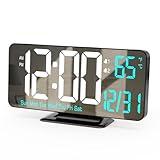 KOSUMOSU Digital Alarm Clock 6.7in Black Clock for Bedroom, Dual Alarm, Date, Seconds,Day of Week,12/24h,Dimming, Temp, Desk Clock, LED Clock for Living Room, Calendar Digital Clock Large Display