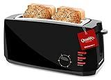 Elite Gourmet ECT4829B Long Slot 4 Slice Toaster, 6 Toast Settings Toaster Defrost, Reheat, Cancel Functions, Slide Out Crumb Tray, Extra Wide Slots for Bagels Waffles, Black