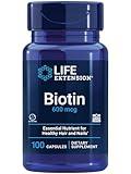 Life Extension Biotin 600 mcg Vitamin B7 Support Supplement for Beautiful Hair, Nails & Beyond – Gluten-Free, Non-GMO - 100 Capsules