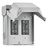 SURAIELEC Outdoor Electrical Outlet Box, Dual 20 AMP WRTR GFCI Receptacles, Rainproof 3R Enclosure, Weatherproof All Metal Outlet Cover, Power Plug for Halloween Decorations, Lights, ETL Listed