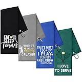 VitalCozy 4 Pieces Tennis Towel Funny Tennis Towel Embroidered Tennis Towel with 4 Clip Tennis Court Accessory Tennis Gifts for Men Women (Classic Style)