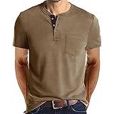 Lexiart Mens Fashion Henley Shirts Short Sleeve Button Cotton T-Shirt with Pocket