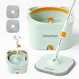 HoMettler Spin Mop and Bucket Set with 2 Microfibra Replaceable Mop Pads, Self Separation Dirty and Clean Water System, Self Wringing 360° Rotating Square Mop-Head for Hardwood Tile Marble Floors