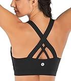 RUNNING GIRL Sports Bra for Women, Criss-Cross Back Padded Strappy Sports Bras Medium Support Yoga Bra with Removable Cups A-Black