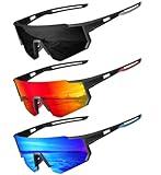 FURISHQI 3PACK Polarized Sports Sunglasses for Men Outdoors Mountain Cycling UV400 Protection Sun Glasses Big Frame Goggles