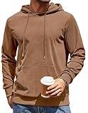 COOFANDY Men's Stylish Hooded Sweatshirt Lightweight Casual Drawstring Pullover Hoodies with Pocket Light Brown M