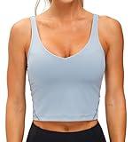 Women’s Longline Sports Bra Wirefree Padded Medium Support Yoga Bras Gym Running Workout Tank Tops (Denim Blue, Medium)