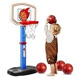 JOYIN Toddler Basketball Arcade Game Set, Adjustable Basketball Goal with 4 Balls for Kids Indoor Outdoor Play, Carnival Games, Christmas Birthday Gift for Boys Girls Age 1 and Up - Air Pump Included