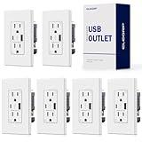 ELEGRP USB Outlets, 15 Amp Wall Outlet with USB Ports, 21W USB Outlets Receptacles with Type A & Type C Ports, Tamper Resistant Receptacle, Wall Plate Included, Ul Listed (6 Pack, Matte White)