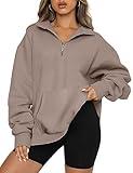 Trendy Queen Womens Zip Up Hoodies Oversized Sweatshirts Preppy Clothes Fall Sweaters Teen Girls Quarter Zip Pullover Fashion Fleece Jacket Cute Y2k Aesthetic Crewneck Outfits 2024 CoffeeGrey M