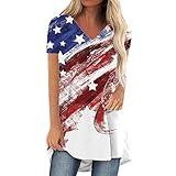 YOPLANET American Flag Womens Long Tunic Tops to Wear with Leggings, 4th of July Outfits Red White and Blue Shirts for Women