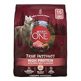 Purina ONE Natural High Protein Dry Dog Food Dry True Instinct with Real Beef and Salmon With Bone Broth and Added Vitamins, Minerals and Nutrients - 15 lb. Bag