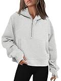 AUTOMET Womens Hoodies Half Zip Sweatshirts Fleece Jackets Tops Oversized Pullover Fall Outfits 2024 Winter Fashion Clothes Grey S