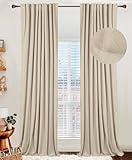 100% Blackout Shield Linen Blackout Curtains for Bedroom 84 Inches Long,Back Tab/Rod Pocket Living Room Drapes,Thermal Insulated Textured Blackout Curtains 2 Panels Set,50" W x 84" L,Natural