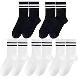 SailingTailor Solid Color Two Stripe Crew Socks Retro Cute Sports Running Casual Athletic School Sneaker Quarter Striped Socks for Women Girls