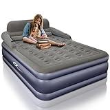 A-ER-FA Queen Size Air Mattress with Headboard , 3 Mins Quick Inflation/Deflation Inflatable Airbed , 20 Inches High Blow Up Bed with Comfortable Flocked Top for Home Guest Travel Camping(QUEEN)