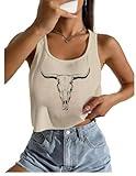 Womens Sexy Sleeveless Country Concert Outfits for Women Cropped Tank Tops Trendy Cute Cowgirl Teen Girls Halter Neck Crop Tops Vest(Apricot 1 S)