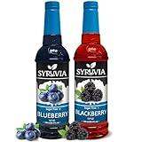 Syruvia Sugar-Free Fruit Flavors Variety Pack Blueberry & Blackberry Syrup - 0 Calorie - for Tea, Italian Sodas, Beverages, Desserts, Ice Cream, Cocktails & Mocktails, Kosher, 25.4 fl oz. (2-Pack)