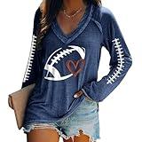 Mmoneyake Football Sweatshirts for Women Game Day Heart Football Graphic Hoodies Pullover Crew Neck Long Sleeve Mom Shirts