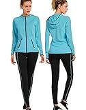 VICKISUI Active Wear Sets for Women -Workout Clothes Gym Wear Tracksuits Yoga Jogging Track Outfit Legging Jacket 2 Pieces Set Aqua Blue