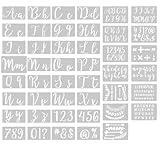 Stencils for Painting, 45 Pcs Reusable Calligraphy Letter Stencils Kit with 3 Alphabet Sets and Numbers, Symbols and Signs, Alphabet Stencils for Arts Crafts Painting Wood