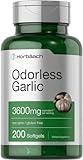 Horbäach Odorless Garlic Softgels 3600 mg | 200 Count | Ultra Potent Garlic Extract | Non-GMO & Gluten Free Pills