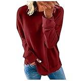 Try Before You Buy Womens Dresses,Top Women Loose Woman's Casual Fashion Long Sleeve Solid Color Round Collar Hoodie Lightweight Oversized (#1-Red, XXL)