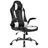 BestOffice PC Gaming Chair Ergonomic Office Chair Desk Chair with Lumbar Support Flip Up Arms Headrest PU Leather Executive High Back Computer Chair for Adults Women Men (White)