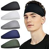 Pilamor Sports Headbands for Men (5 Pack),Moisture Wicking Workout Headband, Sweatband Headbands for Running,Cycling,Football, Yoga,Hairband for Women and Men(Gray, Green, White, Blue, Black)…