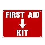 First Aid Sign, Durable Plastic Safety Sign, 7 x 10 Inch, Red on White, for Indoor/Outdoor Use