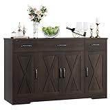 HOSTACK Buffet Cabinet with Drawers, 55" Large Sideboard Buffet Storage Cabinet with Shelves and Doors, Modern Farmhouse Coffee Bar Cabinet Wood Buffet Table for Kitchen, Dining Room, Dark Brown