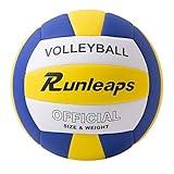 Runleaps Volleyball, Waterproof Indoor Outdoor Volleyball for Beach Game Gym Training, Official Size 5 (Blue-Yellow-White)