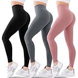 Blisset 3 Pack High Waisted Leggings for Women-Soft Athletic Tummy Control Pants for Running Yoga Workout Reg & Plus Size