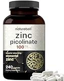 High Potency Zinc Picolinate 100mg - 240 Capsules, Bioavailable Form of Zinc for Immune Support and Skin Health - Non-GMO and Gluten- Zinc Supplements