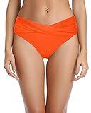 Tempt Me Women Orange Twist Bikini Bottom Moderate High Cut Bathing Suit Bottoms Ruched Swimsuit Bottom M