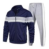 LBL Leading the Better Life Men's Track Suits Activewear Full Zip Warm Sports Set Color Matching Casual Sweat Suit Navy XL