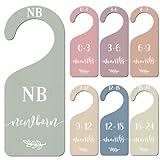 Whaline 7Pcs Boho Wooden Baby Closet Size Dividers with Pink Velvet Bag Newborn to 24 Month Thicken Infant Wardrobe Hanger Organizers for Home Nursery Party Gift Supplies