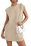 PRETTYGARDEN Women's Summer Short T Shirt Dress Cap Sleeve Crew Neck Casual Loose Basic Mini Dresses (Light Khaki,Large)