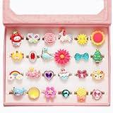 PinkSheep Little Girl Jewel Rings in Box, Adjustable, No Duplication, Girl Pretend Play and Dress Up Rings (24 Lovely Ring)