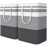 HomeHacks 2-Pack Large Laundry Basket, Waterproof, Freestanding Laundry Hamper, Collapsible Tall Clothes Hamper with Extended Handles for Clothes Toys in the Dorm and Family-(Gradient Grey, 75L)