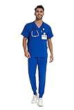 COZYFIT Men Scrubs Set — Stretch V-Neck Scrub Top & Jogger Pant with 8 Pockets, Yoga Waistband, Anti-Wrinkle Scrubs for Men