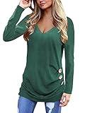 Womens Tops Ladies Long Sleeve Fall Shirts V Neck Casual Blouses Loose Fitting Tees Plain Color Tunics Dressy Clothes Style Fashion Trending Camisas Blusas de Mujer Moda Playeras Green X-Large