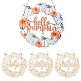 Unfinished Fall Wreaths Wood Crafts to Paint Set of 3, 11" Bulk Fall Pumpkin Wreath Ornaments for Painting, Unfinished Wood Cutouts DIY Ornaments for Front Door with Ropes (Pumpkin)