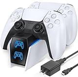 PS5 Controller Charger PS5 Accessories Kits with Fast Charging AC Adapter, 9 RGB Light Controller Charging Stand for PlayStation 5, Docking Station Replacement for DualSense Charging Station